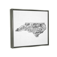Stupell Industries državni gradovi Sjeverne Karoline grafički sjaj sivi plutajući uokvireni platneni Print
