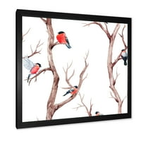 Designart 'male ptice sjede na granama drveća III' tradicionalni uokvireni umjetnički Print