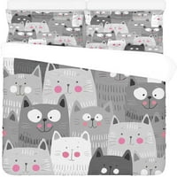 Posteljina set simpatične mačke sive dvostruke veličine prekrivača sa jastukom za kućnu posteljinu ukras