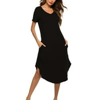 EFSTEB Plus Veličina Žene Haljine Clearence Haljine s kratkim rukavima V-izrez Tuxedo LoungeWer haljina Ležerne prilike Solid Color Ljeto Trendy Sunderss Black XL