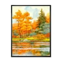 Jesenja šuma kraj jezera side IV uokvirena slika na platnu Art Print