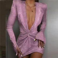 Ženska čvrsta boja modni V-izrez Srebrni dot Twisted Hip Slim haljina Hot25SL4488341