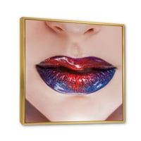 Designart 'lijepe ženske usne s crvenim i plavim ružem' moderni uramljeni platneni zidni umjetnički Print