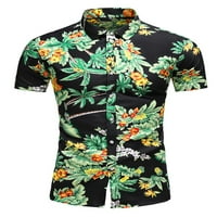 Haite Men kratki rukav cvjetni Print T-shirt labava okrenuta kragna Tee Holiday rever vrat list štampana majica
