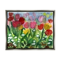 Stupell Industries Lush various Spring tulipani Blooming Flower Meadow Painting Luster Grey Floating Framered