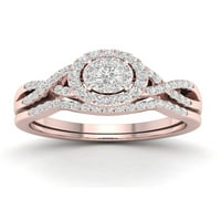 3 8ct TDW dijamant 10k klaster od ružičastog zlata Halo Twist Shank vjenčani prsten Set