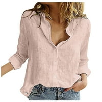 Strungten ženske labave platnene dugmad čvrsti rever dugi rukavi košulja Casual bluza vrhovi bluze za