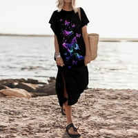 HHei_K ženska ljetna moda seksi Split ljeto kratki rukav štampani Maxi haljina na plaži ženske haljine