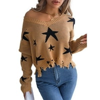 Ženski pleteni džemper s džemper s vratnim zvijezdama baggy zimski pulover dugih rukava