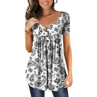 Ženske vrhove Grafički print kratkih rukava bluza modne žene majice okrugli dekolte Ljetna tunika Tee Siva l
