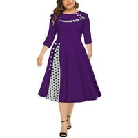 Stabilne ljetne haljine za žene Ženska moda retro dugih rukava okrugli vrat Čvrsta boja dot struka Swing haljina tamno ljubičasta, 2xl