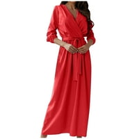 Outfmvch haljina s dugim rukavima za žene Modni V-izrez dugih rukava Solid Boja ženske haljine padaju