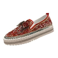Ženske papuče-modni Slip-On patike, Rhinestones Glitter za platforme mokasine slatka Bowknot ravne casual cipele za djevojčice Red 39