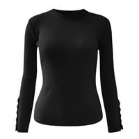 Zuwimk džemperi za žene, ženski V izrez vafle pletene Henley tops casual duge rukave dugih rukava bluze crne boje, l