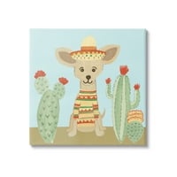 Stupell Industries Mali Chihuahua pas Sombrero Pustinjski kaktusi Postrojenja za slike - zamotana platna