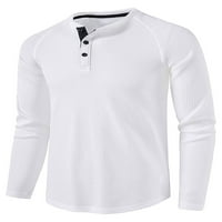 Muškarci Henley vrat Basic Tee Loot Fit Sport Majica Waffle Casual Dnevna haljina Pulover T Majice Bijela 2xL