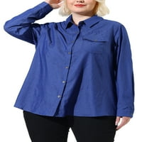 Unique Bargains ženska Plus Veličina džepa na grudima Dugi rukav Denim Chambray Shirt