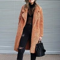 Ecqkame ženski Fuzzy Fleece rever otvoreni prednji dugi kardigan kaput Fau Fuzzy topli zimski Outwear jakne kafa L