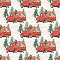 Christmas Trucks Trees Fabric-Pink