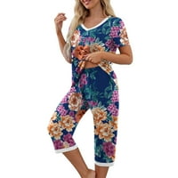 Dva outfita za žene ženske štampe V-izrez kratkih rukava košulja i pantalone kompleti Loungewear pidžame