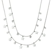 Primalne srebrne srebrne srebrne rodirane zvijezde i kubične cirkonije slojevito sa ogrlicom za proširenje