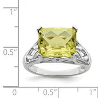 Primal Silver Sterling Silver Rodium Checker-rezani limunski kvarcni prsten