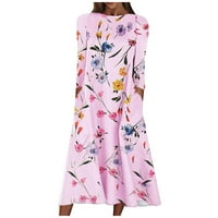 Ženska čaj dužina haljine prodaja cvjetna jesen haljine dugi rukav okrugli vrat elegantan Casual udoban trendi odmor zima Pink XXL