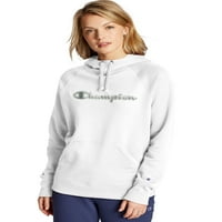 Ženski šampion Powerblend Fleece Pulover Hoodie, Lanstitch logotip bijeli XS