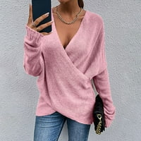 Ženski džemperi, modne žene Solid Boja dugih rukava poulove V-izrez duks dres dres de Navidad para mujer