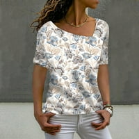 Apepal ženski ljetni vrhovi kratki rukavi Casual majice asimetrični vrat boja blok tunike bež 2XL