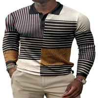 Niuer Men Tee Rever Vrat Polo Majica S Geometrijskim Printom Majice U Boji Blok Bluza Dugi Rukav Jesenji