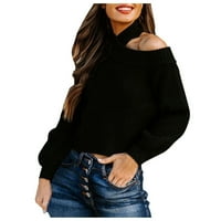 Pedort Jesen Zimski džemperi za žene Ležerne prilike s dugim rukavima Pleted pulover džemper Black, XL