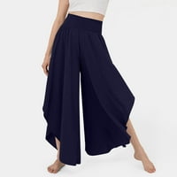 TKing Moda ženske ljetne pantalone za jogu sa širokim nogama Ležerne labave šifon visokog struka Flowy Culottes Navy s
