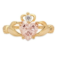 1.06 CT srce rezano ružičasto simulirani dijamant 18k gravura od žutog zlata Izjava godišnjica zaruka vjenčanje pasijans Claddagh prsten Veličina 4
