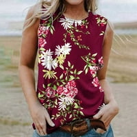 Usmixi tank Top za žene Floral Print Crewneck majice bez rukava Plus Size Casual Summer Racerback Vest bluza vino s do 65% off