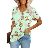 Ženska ljetna cvjetna Print Tees Casual kratka rukava V izrez T-Shirt slatka Oversized labave bluze
