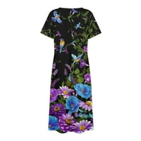 Ljetne haljine kratki rukav a-Line dužina gležnja usko pripijena cvjetna haljina s V izrezom za žene Casual