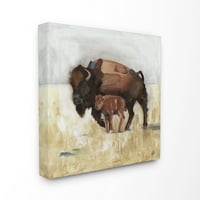 Stupell Početna Décor Buffalo Obitelj Tundra Pejzaž smeđa životinja Bojica platna Zidna umjetnost Jacob