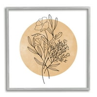 Stupell Industries Minimal Flower Sprigs linije okrugli oker oblik grafička Umjetnost siva uokvirena Art