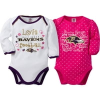 Baltimore Ravens Baby Baby Girls Set Bodija Dugih Rukava, 2 Pakovanja