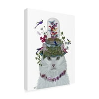 Zaštitni znak Likovna umjetnost 'mačka, bijela sa teglom zvona leptira' platno Art by Fab Funky