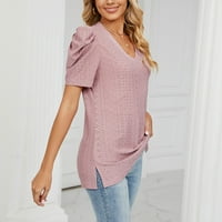 Žene Plus veličina čvrste kratke rukave V-izrez Casual bluza T-shirt bluze majice Tops Hot Pink US Size 6