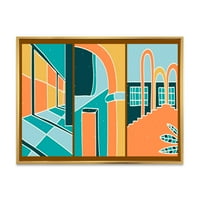 DESIMANART 'Geometrijski oblici Vintage Style Building Windows' Modern Framed Platnena zidna umjetnost