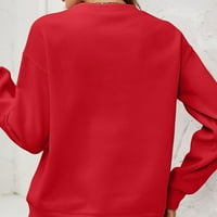 Rollbacks Sretan Božić majice za žene Casual okrugli vrat Dugi rukav Božić grafički Print pulover lagani vrhovi crveni L