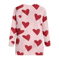 Plus Size vrhovi za žene Ženska Moda Casual tri četvrtine rukav Valentinovo otisak okruglog vrata pulover vrhovi bluza Pink XXL
