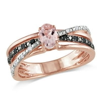 Miabella ženski karat T. G. W. ovalno rezani Morganit i karat T. W. okrugli rezani dijamantski naglasak ružičasto zlato Sterling srebrni ukršteni prsten