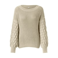 Ženski okrugli vrat Drop navojni navojni pulover dugih rukava Top solid boja modni ležerni džemper