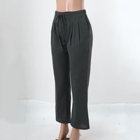Ženske pantalone sa širokim nogama visokog struka modne elastične pantalone sa vezicama udobne duge pantalone sa ravnim nogama sa džepovima ženske Casual pantalone Grey XXXXXL