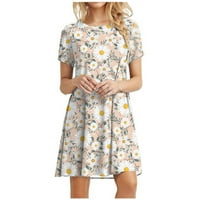 Ženska ljetna Casual majica kratka rukava Crewneck Swing Boho plaža haljina modni cvjetni print Mini haljina