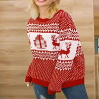 Lamuusaa ženski Božićni džemperi Dugi rukav okrugli vrat Irvas geometrijski Print pulover Casual pleteni vrhovi
